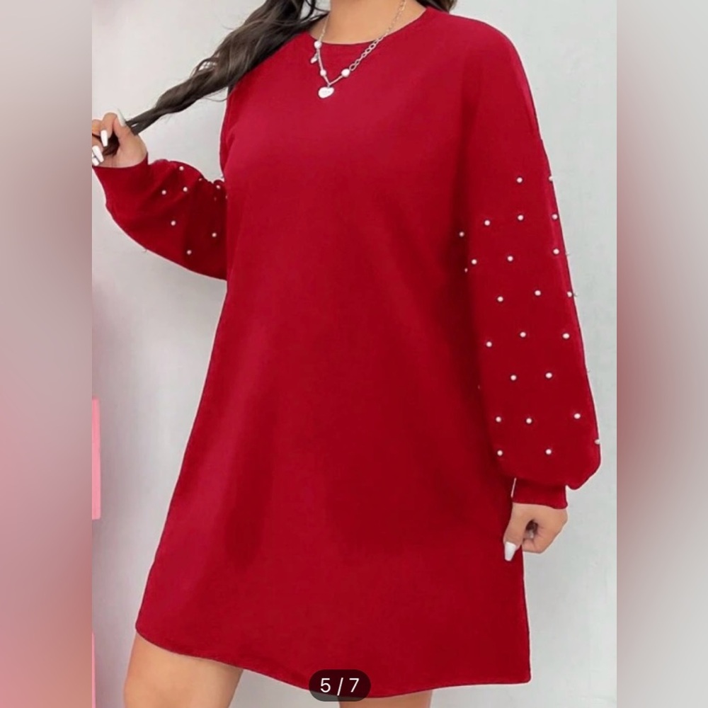 Red Christmas or Holiday Long Sleeve Dress
